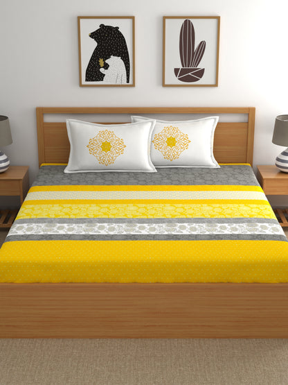 My Room 100% Cotton Floral Bedsheet Set | 140 TC | Yellow
