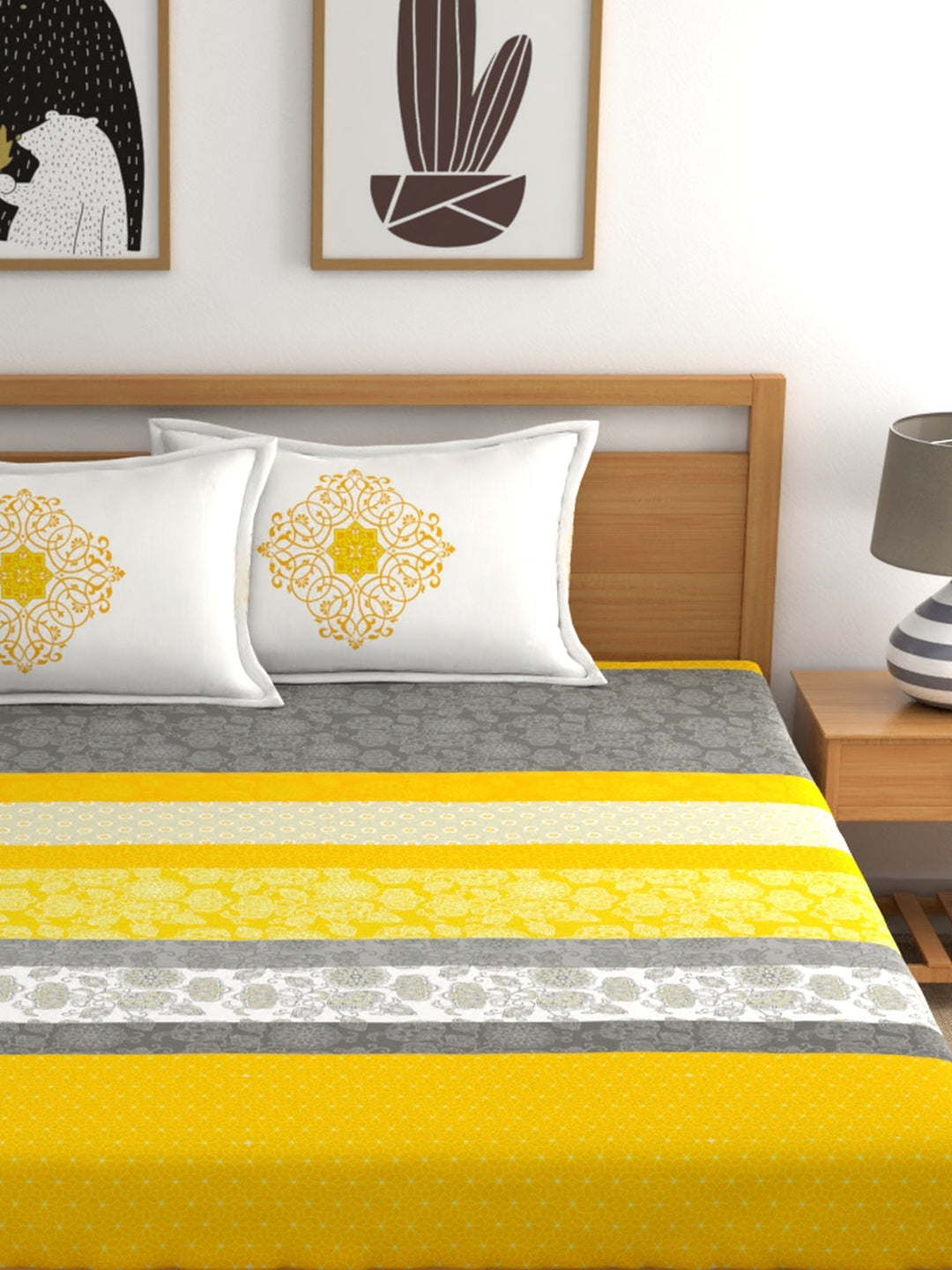 My Room 100% Cotton Floral Bedsheet Set | 140 TC | Yellow