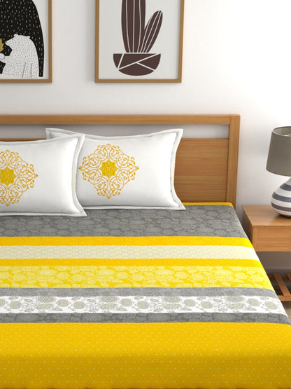 My Room 100% Cotton Floral Bedsheet Set | 140 TC | Yellow