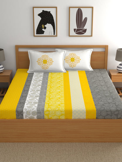 My Room 100% Cotton Floral Bedsheet Set | 140 TC | Yellow