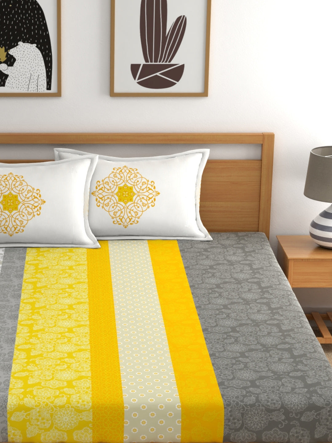My Room 100% Cotton Floral Bedsheet Set | 140 TC | Yellow