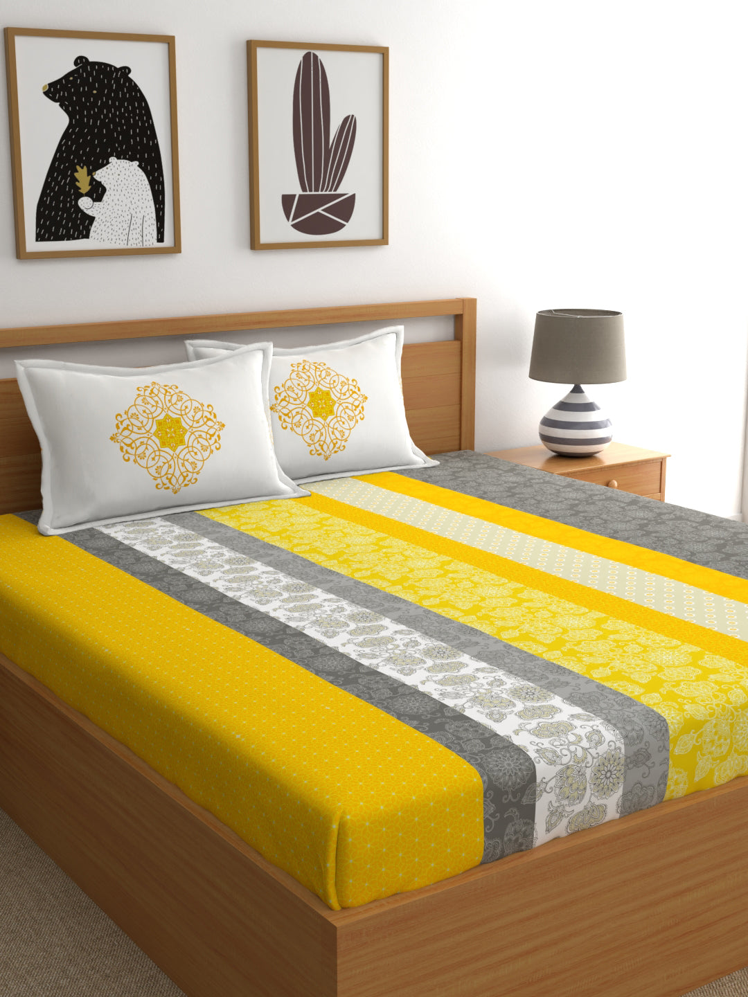 My Room 100% Cotton Floral Bedsheet Set | 140 TC | Yellow