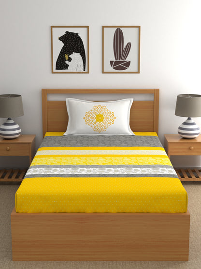 My Room 100% Cotton Floral Bedsheet Set | 140 TC | Yellow