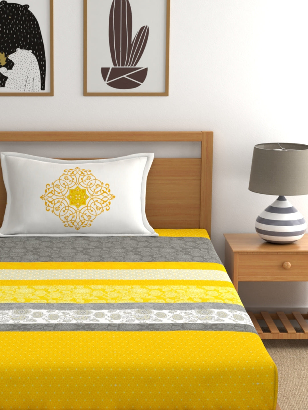 My Room 100% Cotton Floral Bedsheet Set | 140 TC | Yellow