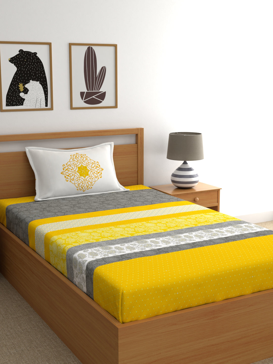 My Room 100% Cotton Floral Bedsheet Set | 140 TC | Yellow