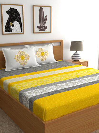 My Room 100% Cotton Floral Bedsheet Set | 140 TC | Yellow