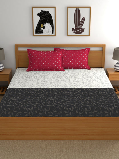 My Room 100% Cotton Floral Bedsheet Set | 140 TC | Black
