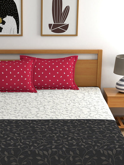 My Room 100% Cotton Floral Bedsheet Set | 140 TC | Black