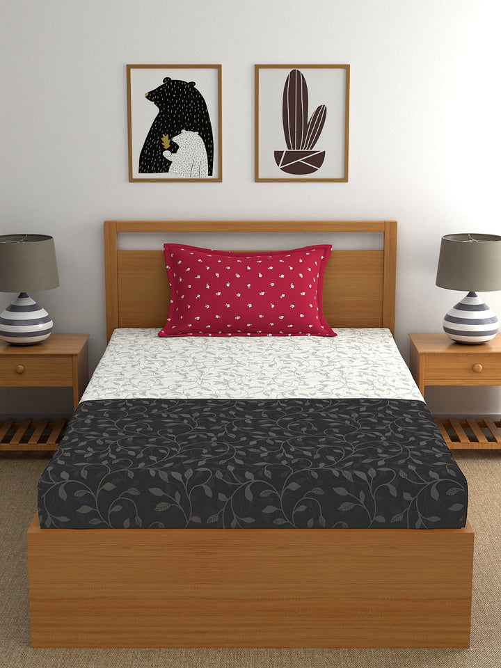 My Room 100% Cotton Floral Bedsheet Set | 140 TC | Black