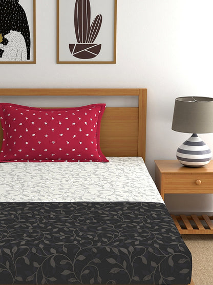 My Room 100% Cotton Floral Bedsheet Set | 140 TC | Black