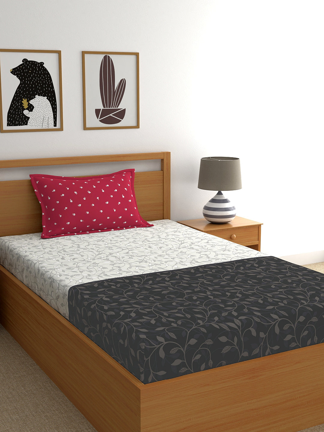 My Room 100% Cotton Floral Bedsheet Set | 140 TC | Black