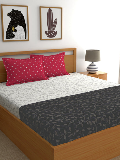 My Room 100% Cotton Floral Bedsheet Set | 140 TC | Black