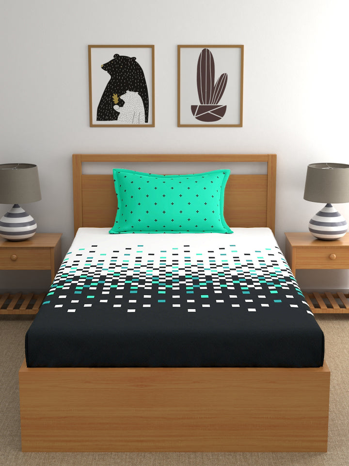 My Room 100% Cotton Geometri Bedsheet Set | 140 TC | Dark Grey