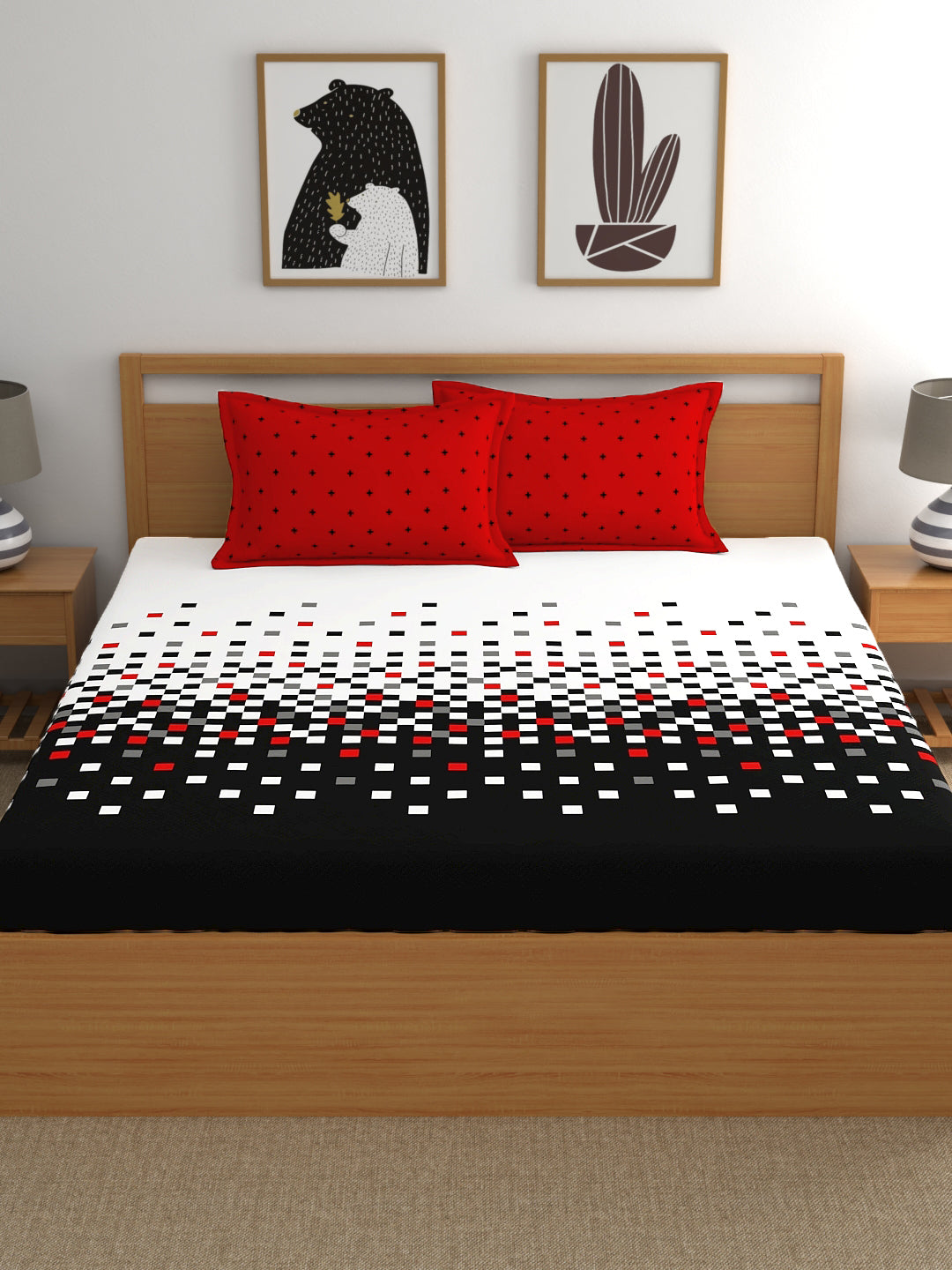 My Room 100% Cotton Geometri Bedsheet Set | 140 TC | Black