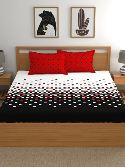 My Room 100% Cotton Geometri Bedsheet Set | 140 TC | Black