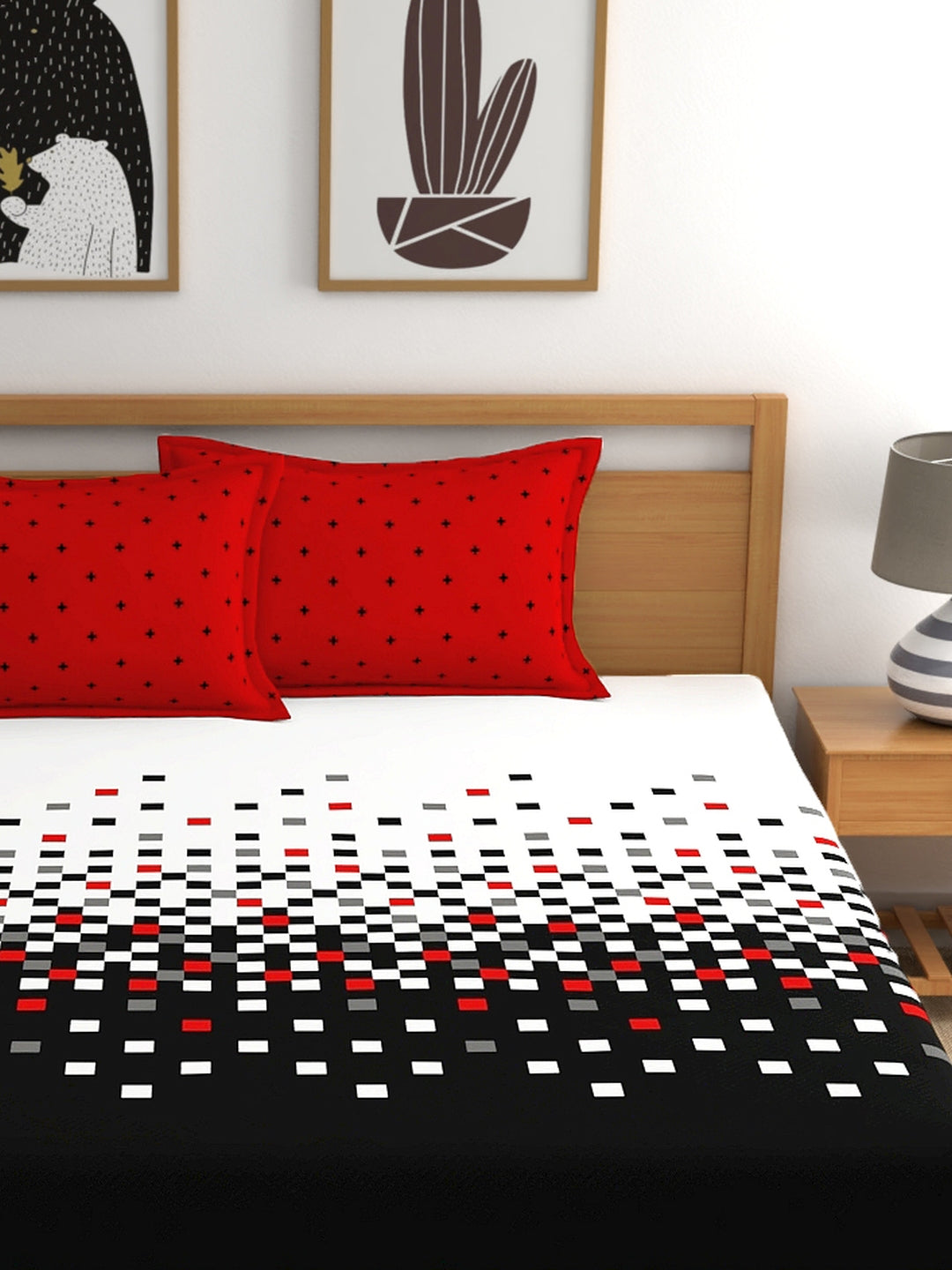 My Room 100% Cotton Geometri Bedsheet Set | 140 TC | Black