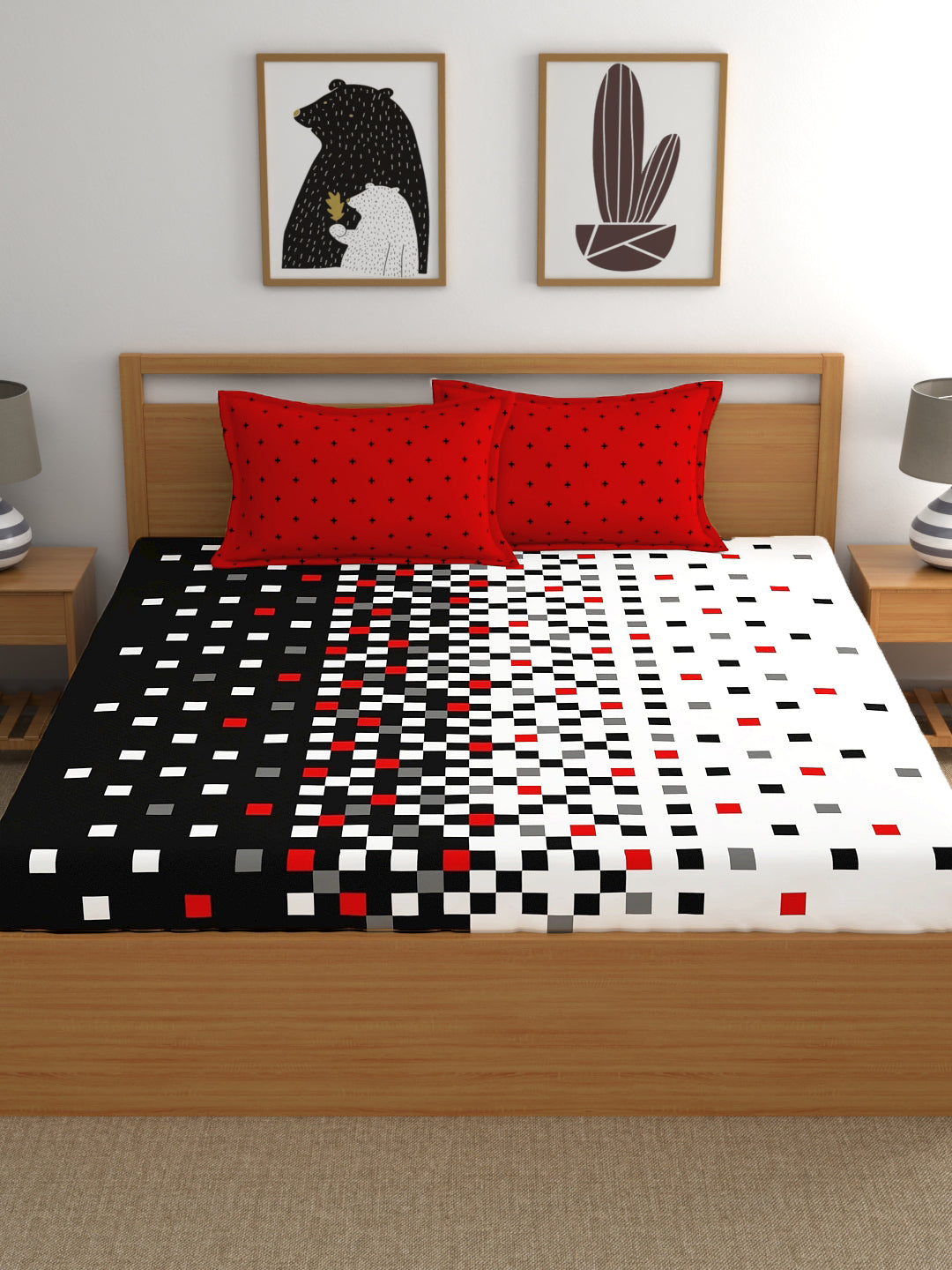 My Room 100% Cotton Geometri Bedsheet Set | 140 TC | Black