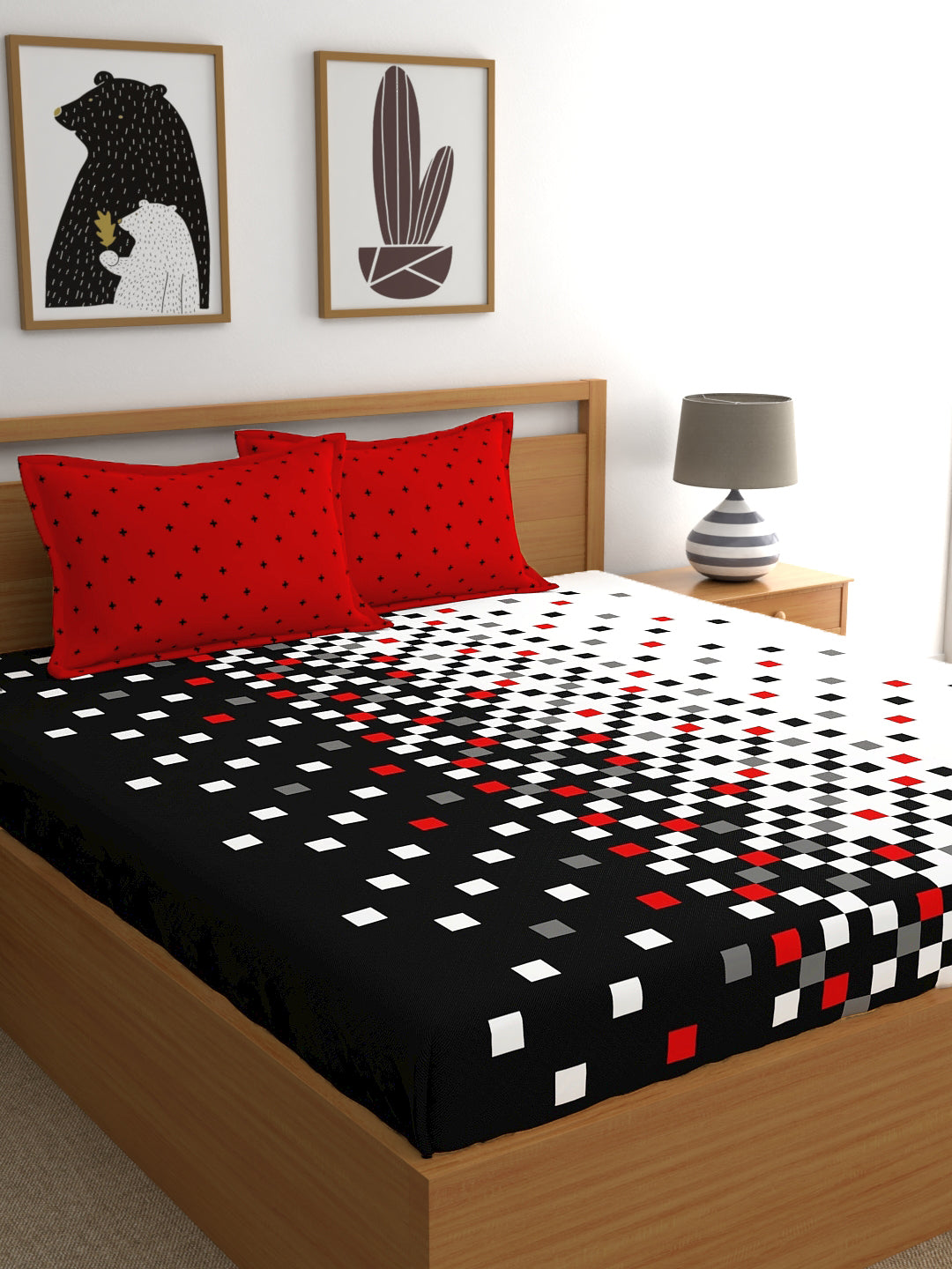 My Room 100% Cotton Geometri Bedsheet Set | 140 TC | Black