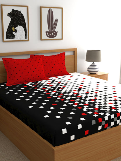 My Room 100% Cotton Geometri Bedsheet Set | 140 TC | Black