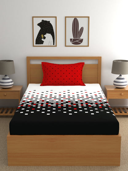 My Room 100% Cotton Geometri Bedsheet Set | 140 TC | Black