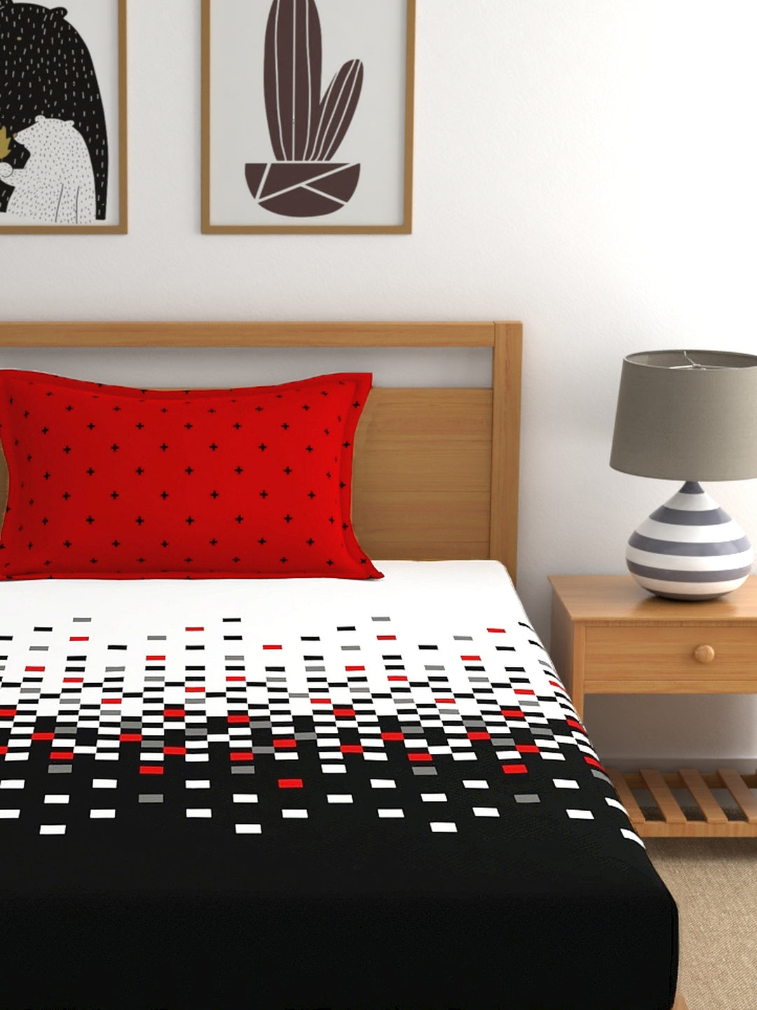 My Room 100% Cotton Geometri Bedsheet Set | 140 TC | Black