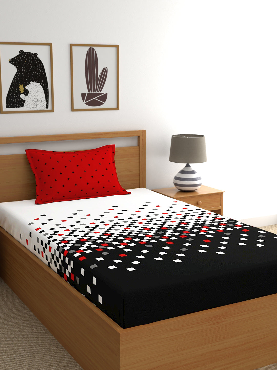 My Room 100% Cotton Geometri Bedsheet Set | 140 TC | Black