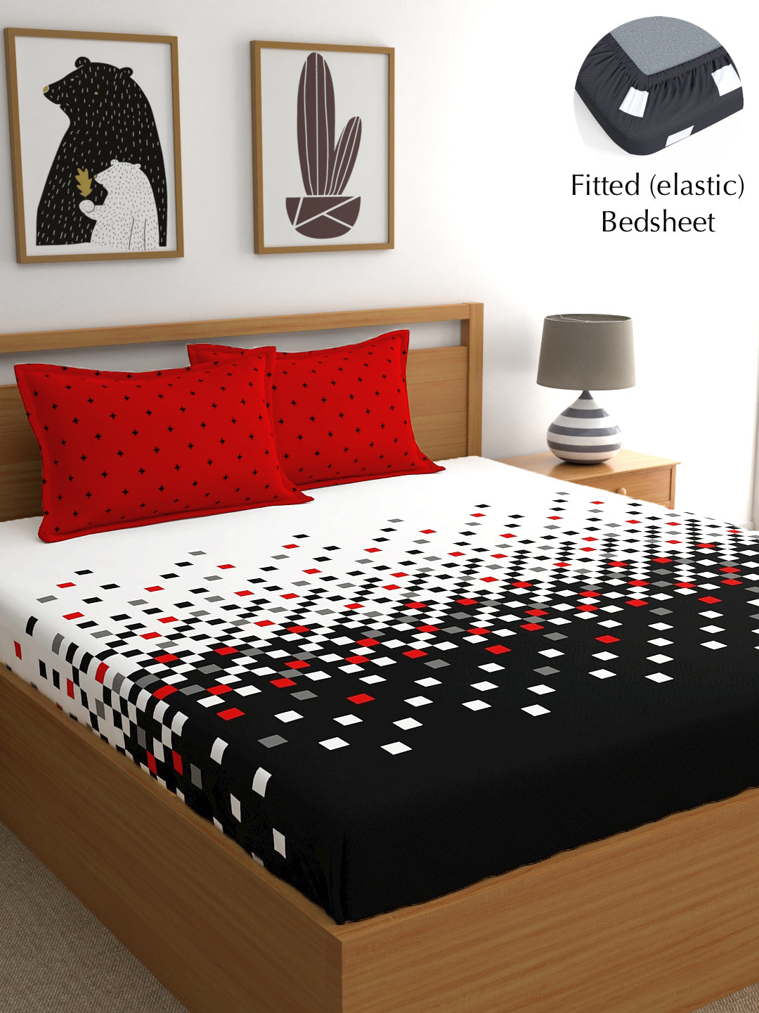 My Room 100% Cotton Geometri Bedsheet Set | 140 TC | Black