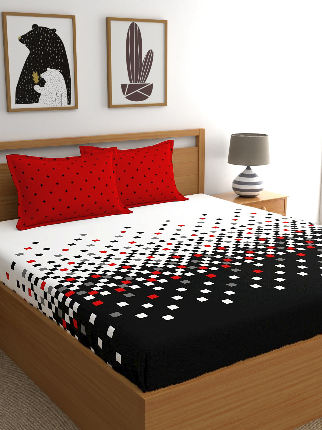 My Room 100% Cotton Geometri Bedsheet Set | 140 TC | Black