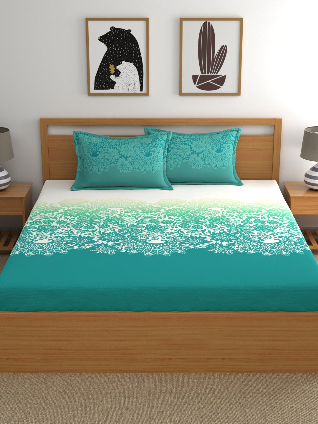 My Room 100% Cotton Ethnic Bedsheet Set | 140 TC | Teal Green