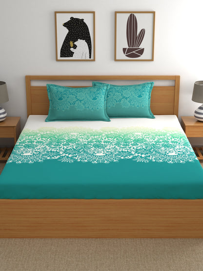 My Room 100% Cotton Ethnic Bedsheet Set | 140 TC | Teal Green