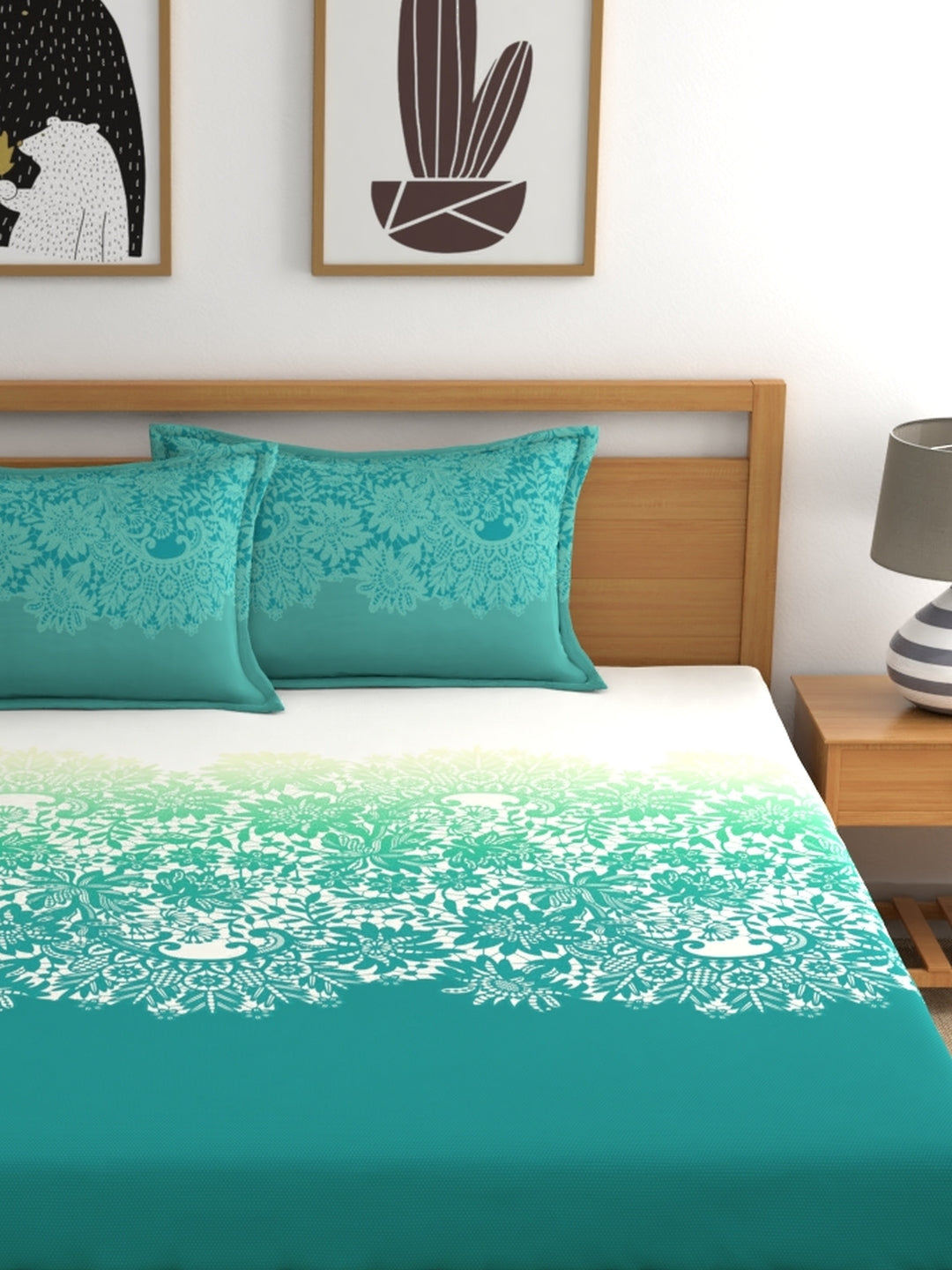 My Room 100% Cotton Ethnic Bedsheet Set | 140 TC | Teal Green