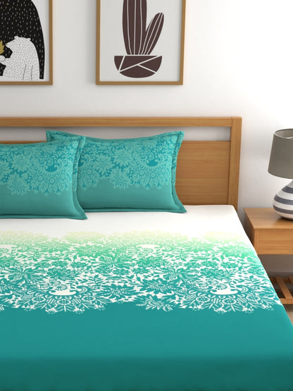 My Room 100% Cotton Ethnic Bedsheet Set | 140 TC | Teal Green