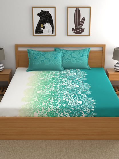 My Room 100% Cotton Ethnic Bedsheet Set | 140 TC | Teal Green