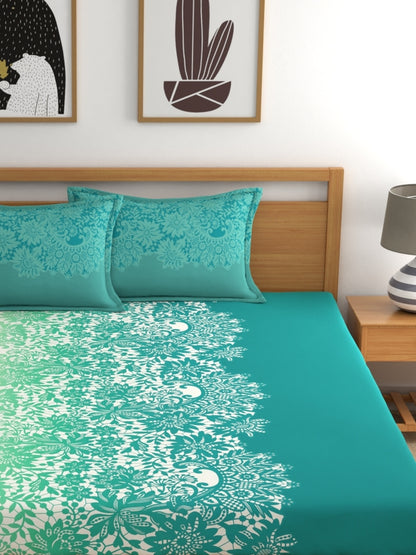 My Room 100% Cotton Ethnic Bedsheet Set | 140 TC | Teal Green