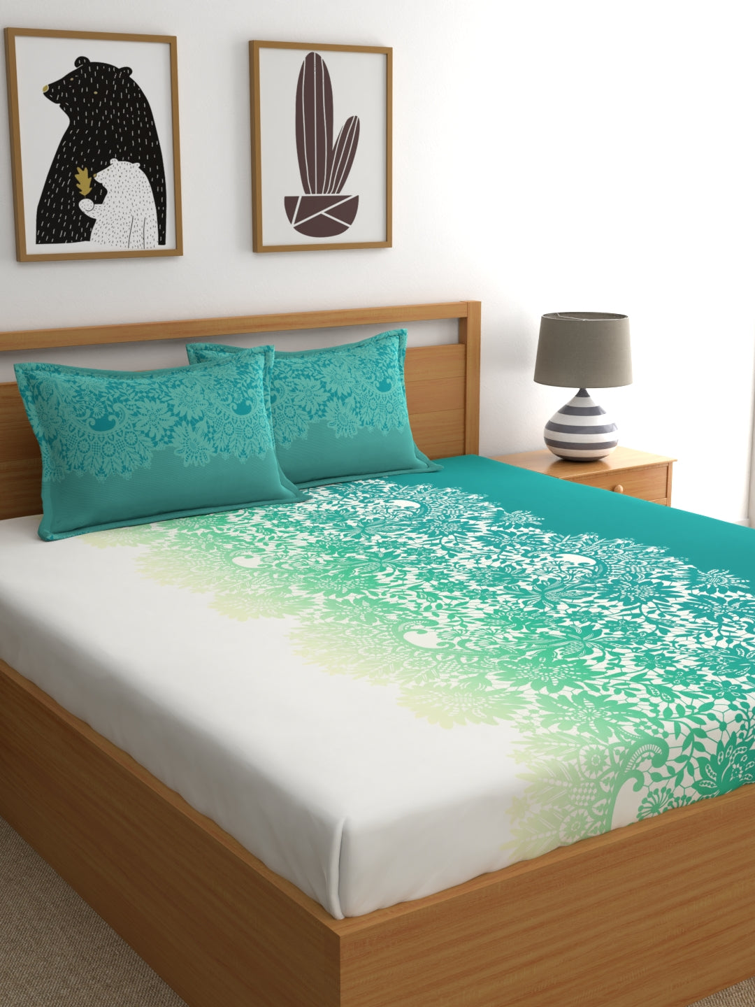 My Room 100% Cotton Ethnic Bedsheet Set | 140 TC | Teal Green
