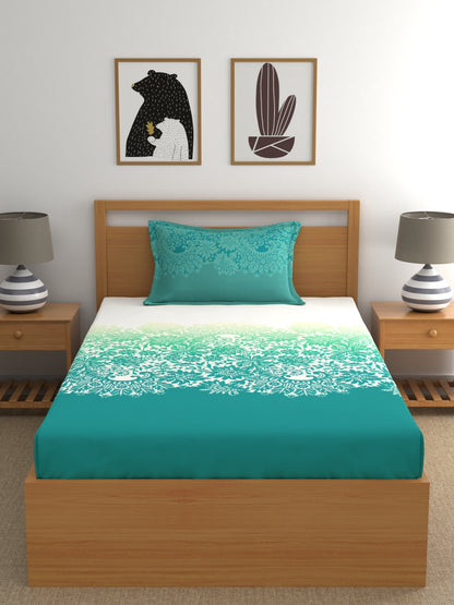 My Room 100% Cotton Ethnic Bedsheet Set | 140 TC | Teal Green