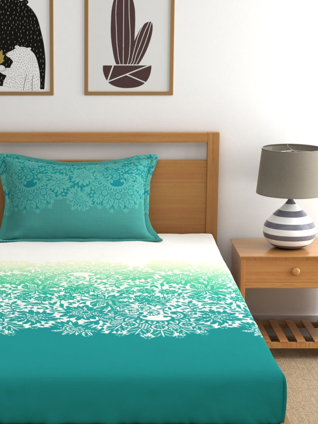 My Room 100% Cotton Ethnic Bedsheet Set | 140 TC | Teal Green