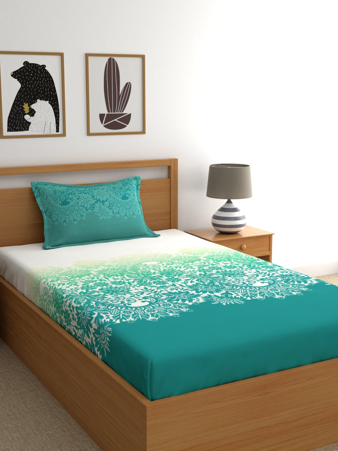 My Room 100% Cotton Ethnic Bedsheet Set | 140 TC | Teal Green