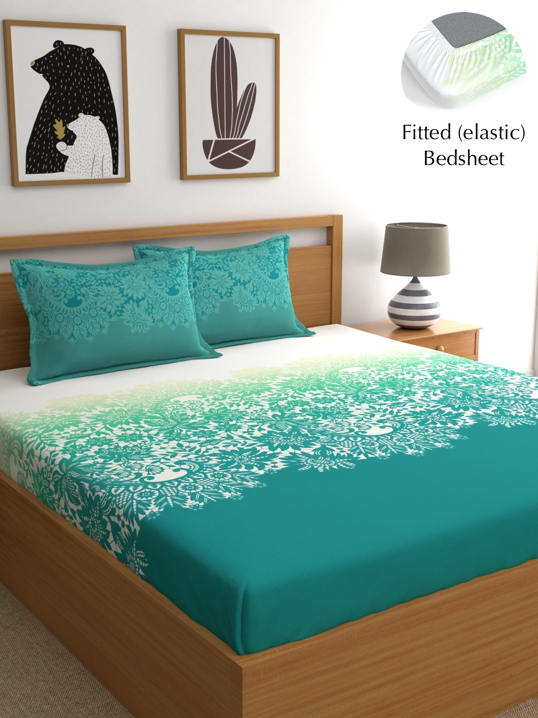 My Room 100% Cotton Ethnic Bedsheet Set | 140 TC | Teal Green