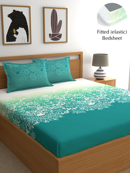 My Room 100% Cotton Ethnic Bedsheet Set | 140 TC | Teal Green