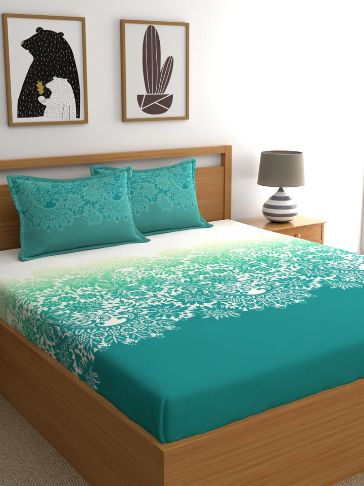 My Room 100% Cotton Ethnic Bedsheet Set | 140 TC | Teal Green