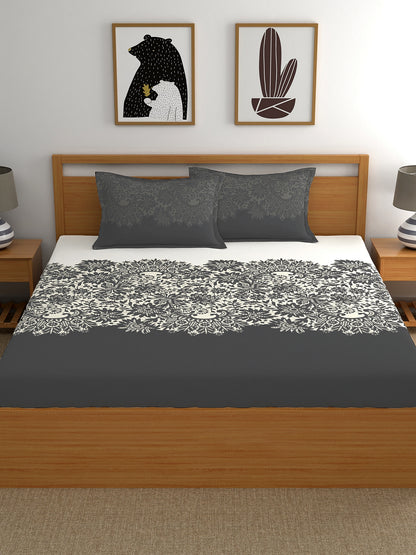 My Room 100% Cotton Ethnic Bedsheet Set | 140 TC | Dark Grey