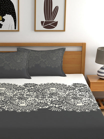 My Room 100% Cotton Ethnic Bedsheet Set | 140 TC | Dark Grey
