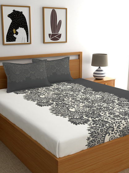 My Room 100% Cotton Ethnic Bedsheet Set | 140 TC | Dark Grey