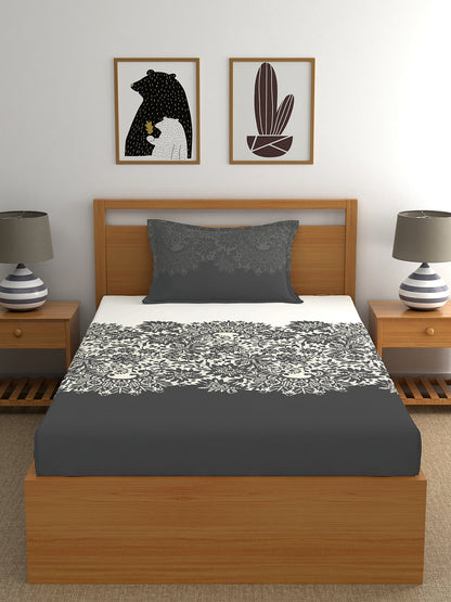 My Room 100% Cotton Ethnic Bedsheet Set | 140 TC | Dark Grey