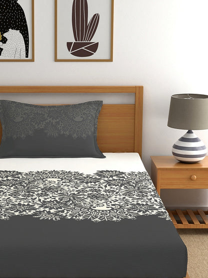 My Room 100% Cotton Ethnic Bedsheet Set | 140 TC | Dark Grey