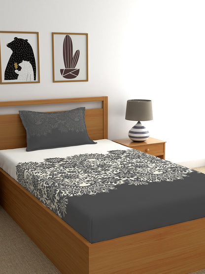 My Room 100% Cotton Ethnic Bedsheet Set | 140 TC | Dark Grey