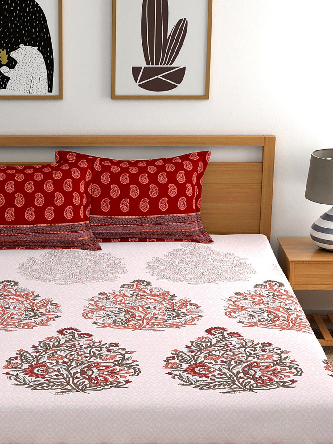 My Room 100% Cotton Floral Bedsheet Set | 140 TC | Tomato