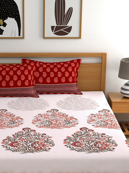 My Room 100% Cotton Floral Bedsheet Set | 140 TC | Tomato