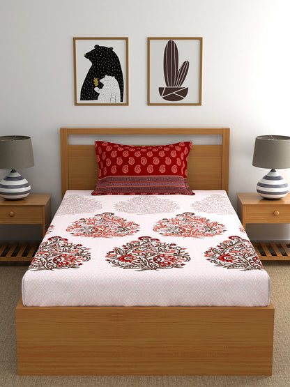 My Room 100% Cotton Floral Bedsheet Set | 140 TC | Tomato